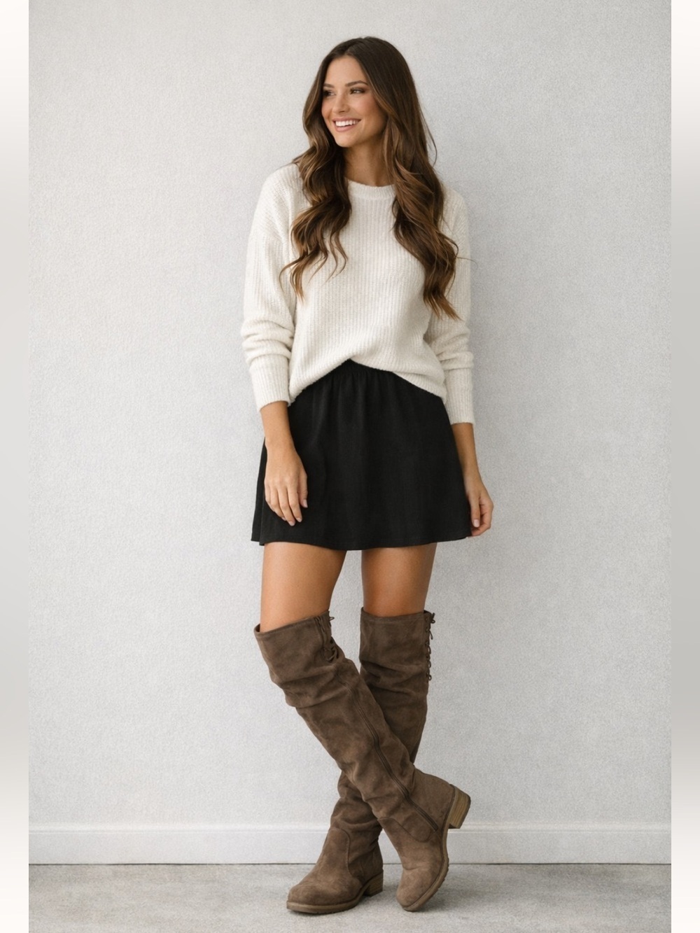 BONNIBEL Women's faux dark tan suede high boots size 6.5